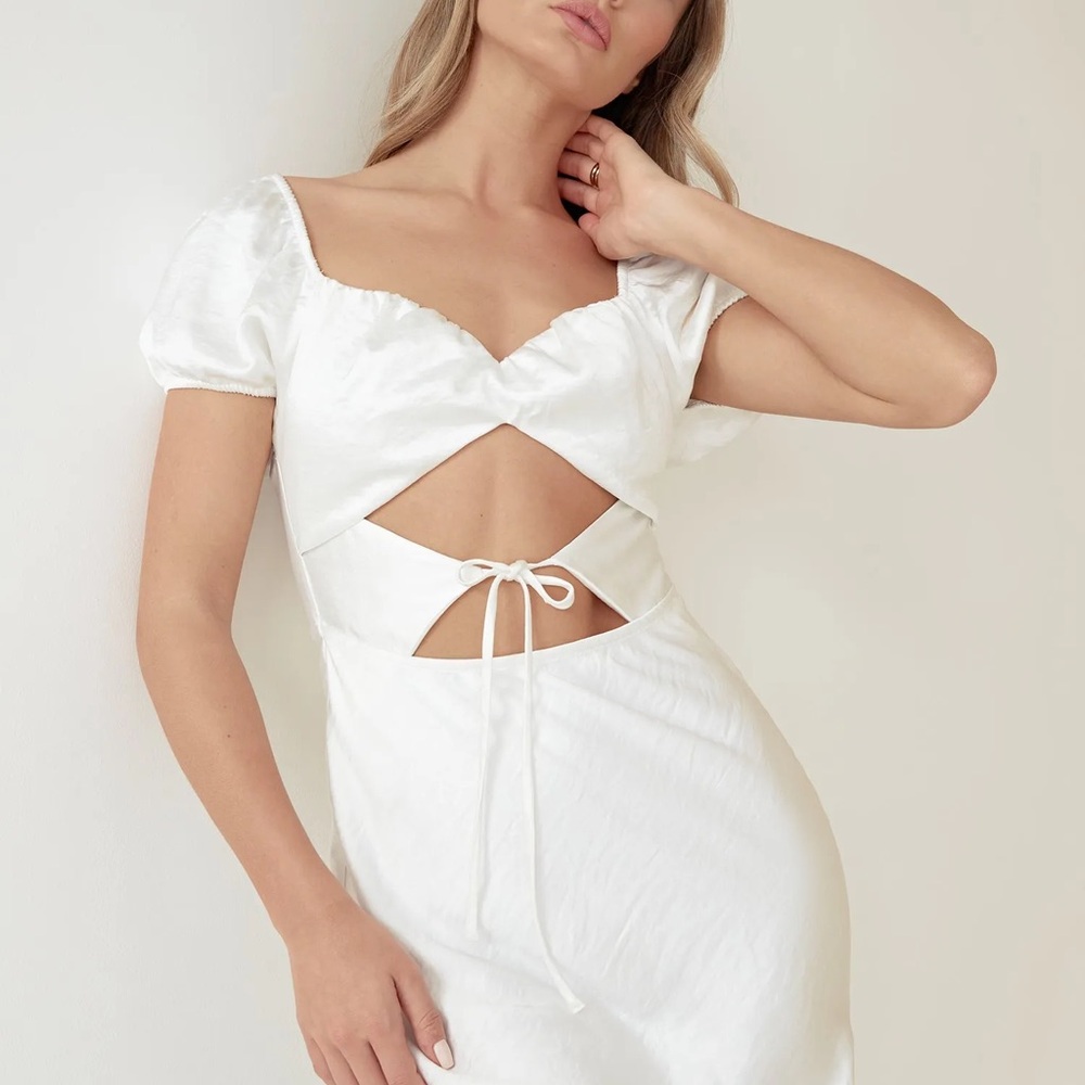 White Satin Maxi Cutout Dress